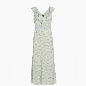 PAIGE Mint Green Floral Midi Dress with Ruffle V-Neck